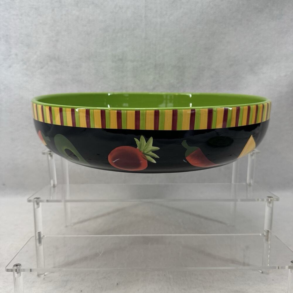 Crate & Barrel Ceramic Serving Bowl Mexican Salsa Peppers 12” Diameter & 3” Deep